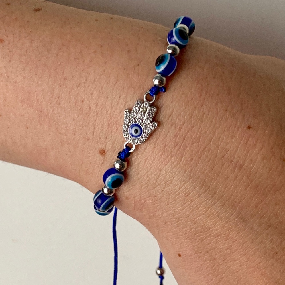 Adjustable Rhinestone Hamsa Evil Eye Bracelet